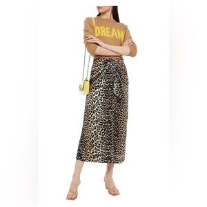 NWOT Ganni Calla wrap-effect leopard print skirt